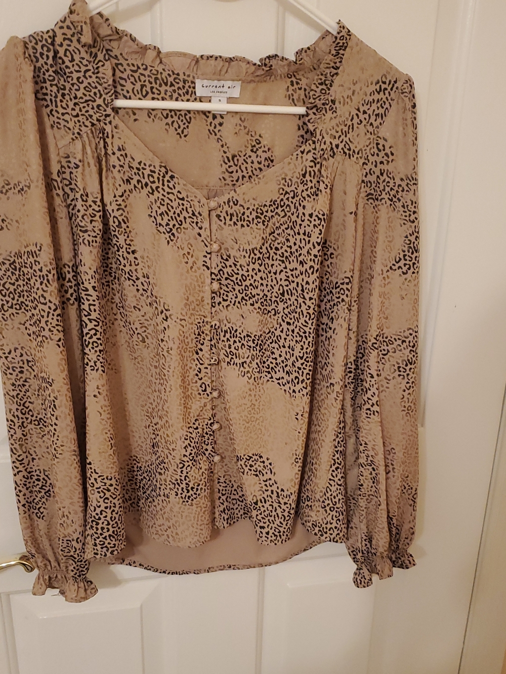 Current Air Beige Leopard-Print Button Front Blouse